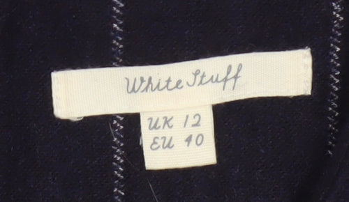 White Stuff Women’s Navy Check Shift Dress UK 12 Wool Blend Bell Sleeve