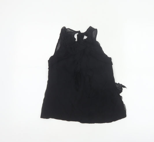 Karen Millen Women Black UK 10 Silk Ruffle Sheer Camisole Blouse