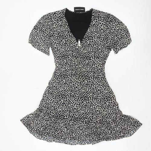 The Kooples Women Black & White XS Fit & Flare Animal Print Dress