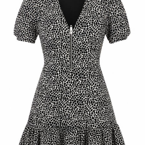The Kooples Women Black & White XS Fit & Flare Animal Print Dress