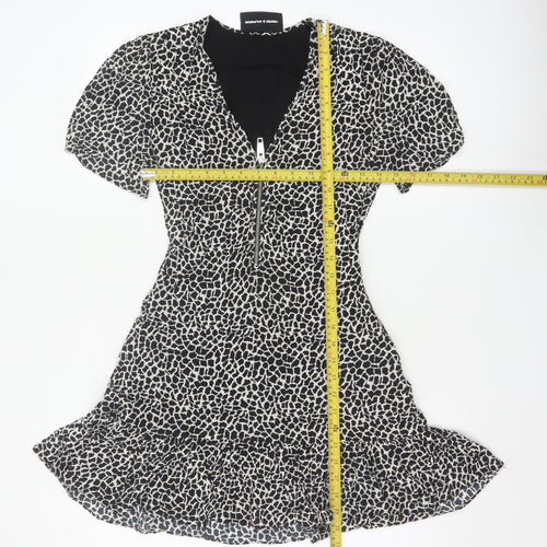 The Kooples Women Black & White XS Fit & Flare Animal Print Dress