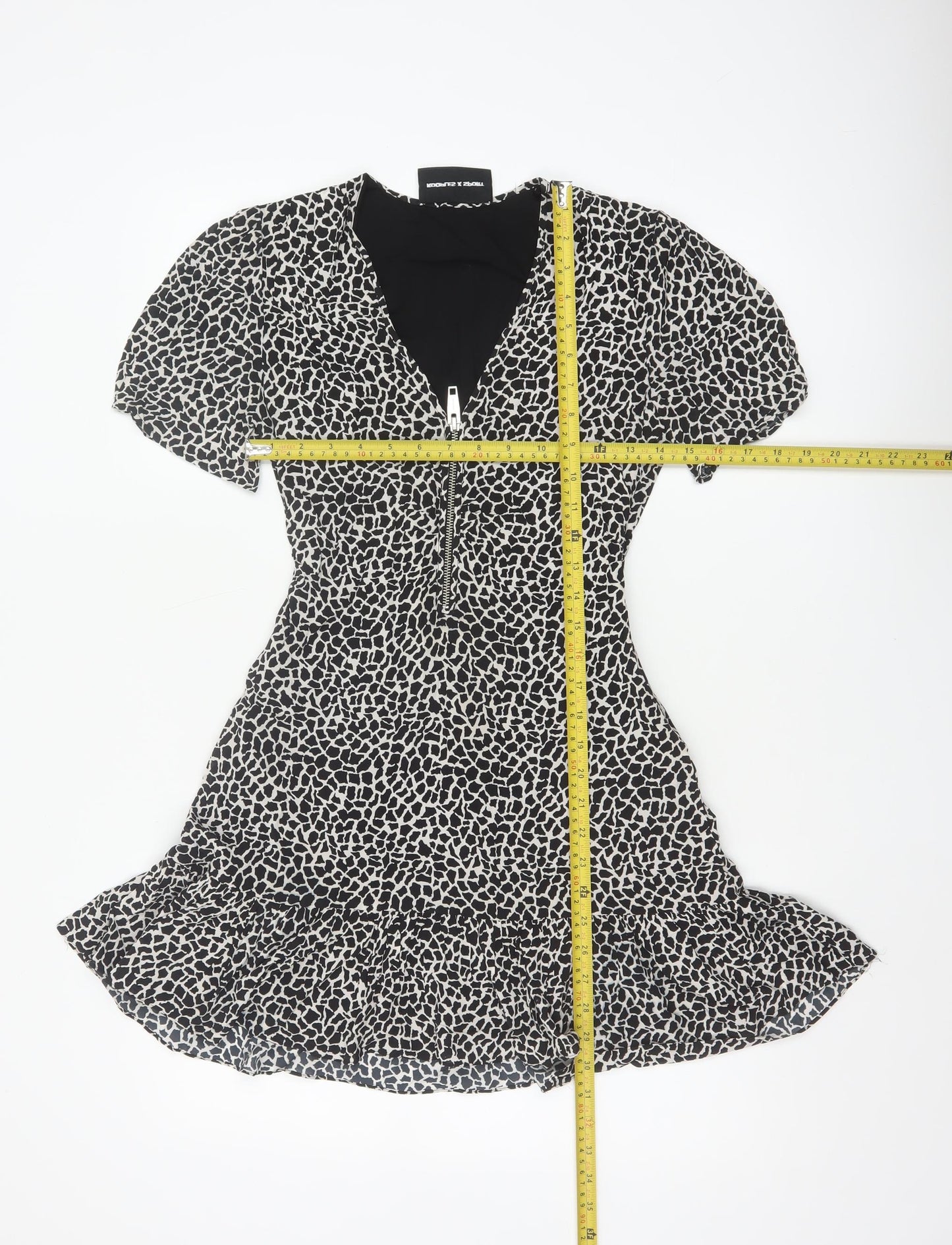 The Kooples Women Black & White XS Fit & Flare Animal Print Dress