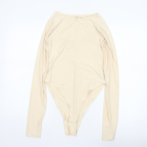 Sian Marie Women Ivory M Long Sleeve Stretch Zip Bodysuit