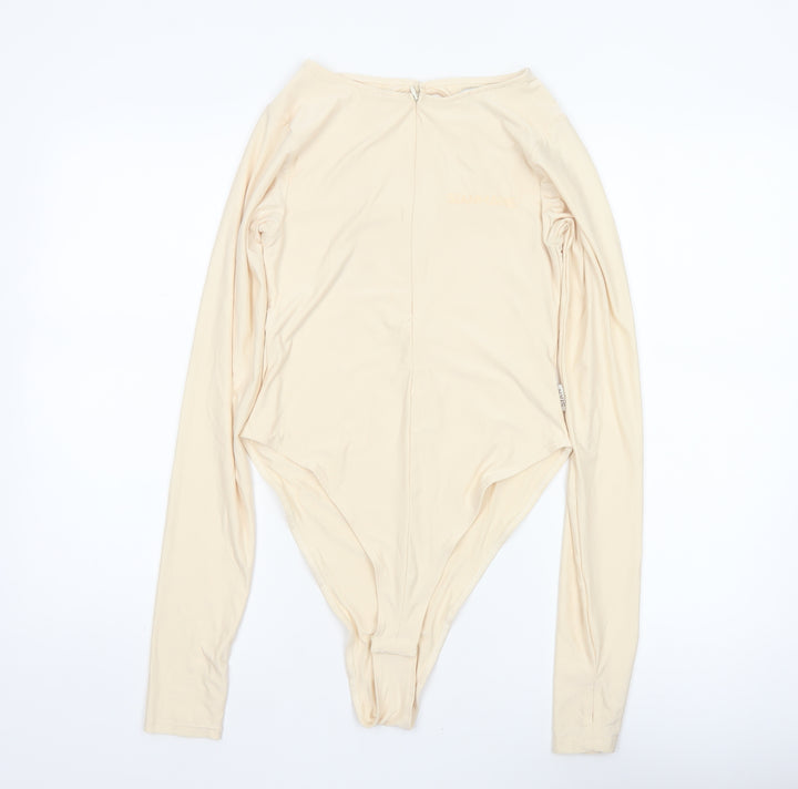 Sian Marie Women Ivory M Long Sleeve Stretch Zip Bodysuit