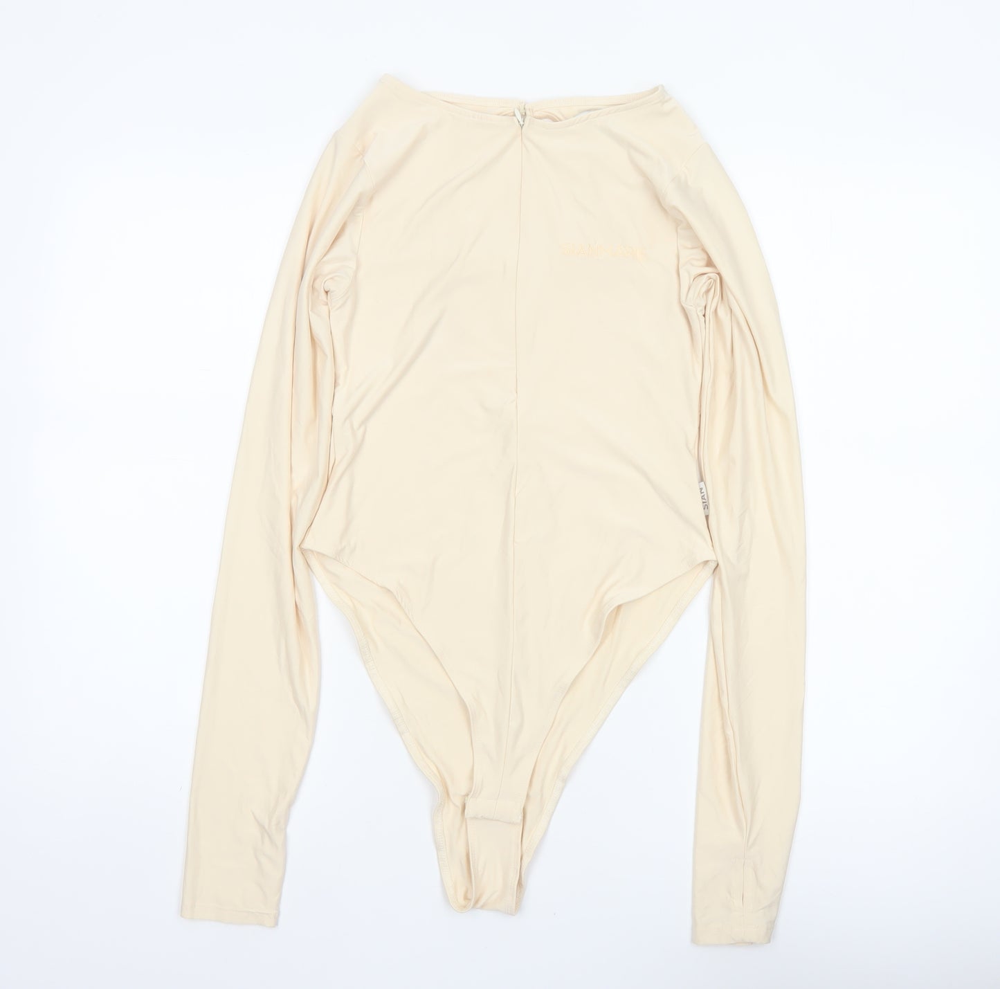 Sian Marie Women Ivory M Long Sleeve Stretch Zip Bodysuit