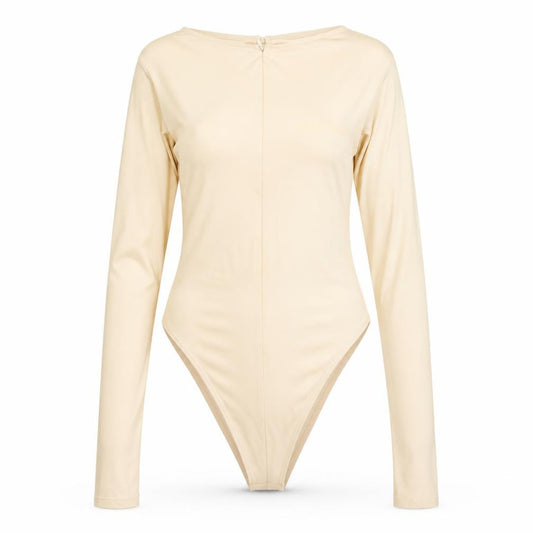 Sian Marie Women Ivory M Long Sleeve Stretch Zip Bodysuit