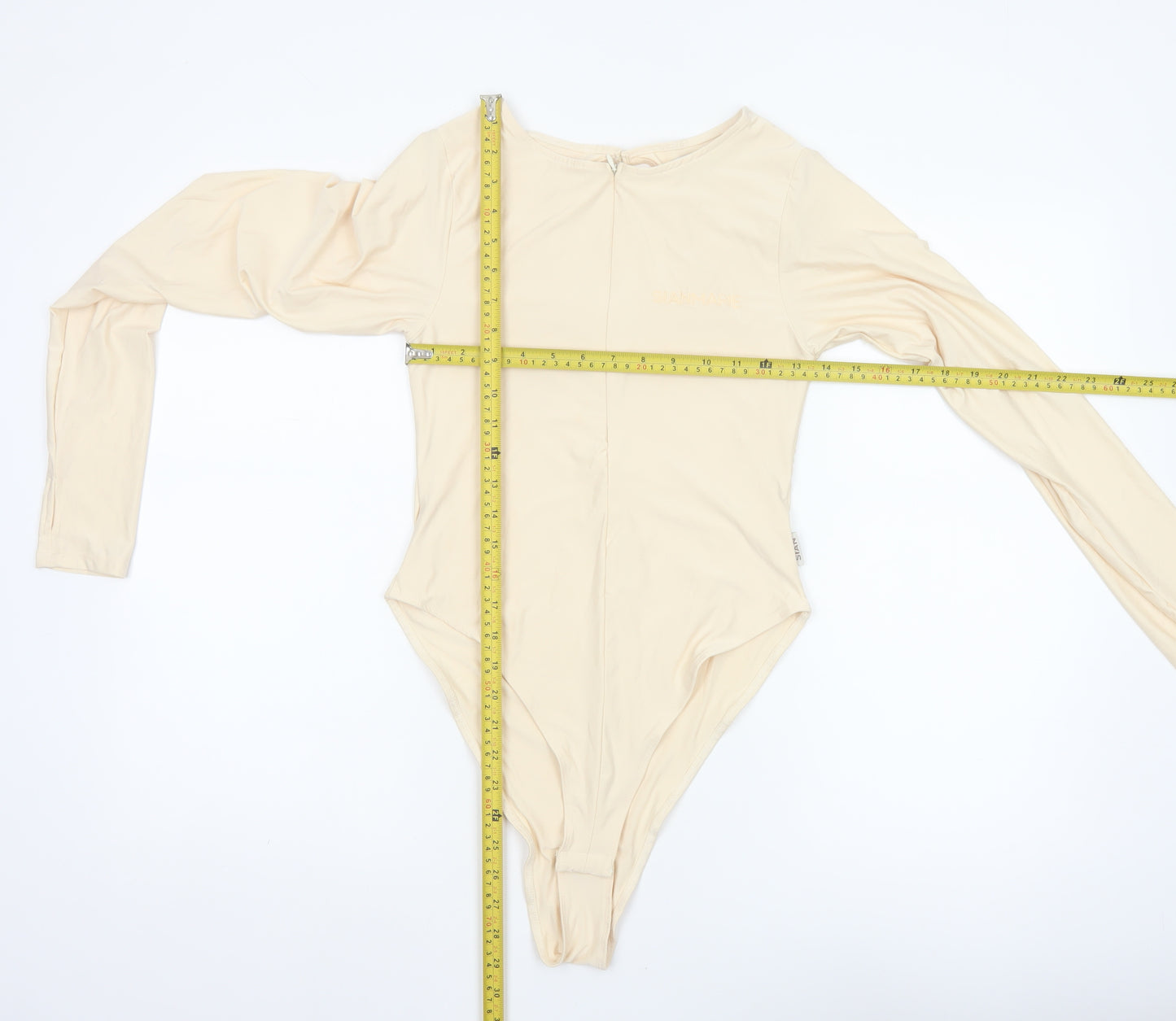 Sian Marie Women Ivory M Long Sleeve Stretch Zip Bodysuit