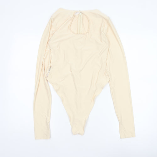 Sian Marie Women Ivory M Long Sleeve Stretch Zip Bodysuit