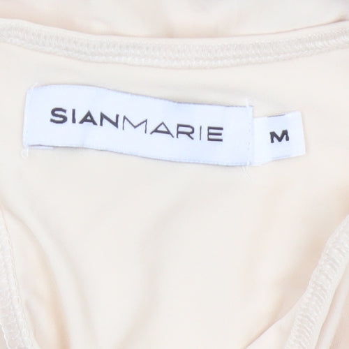 Sian Marie Women Ivory M Long Sleeve Stretch Zip Bodysuit