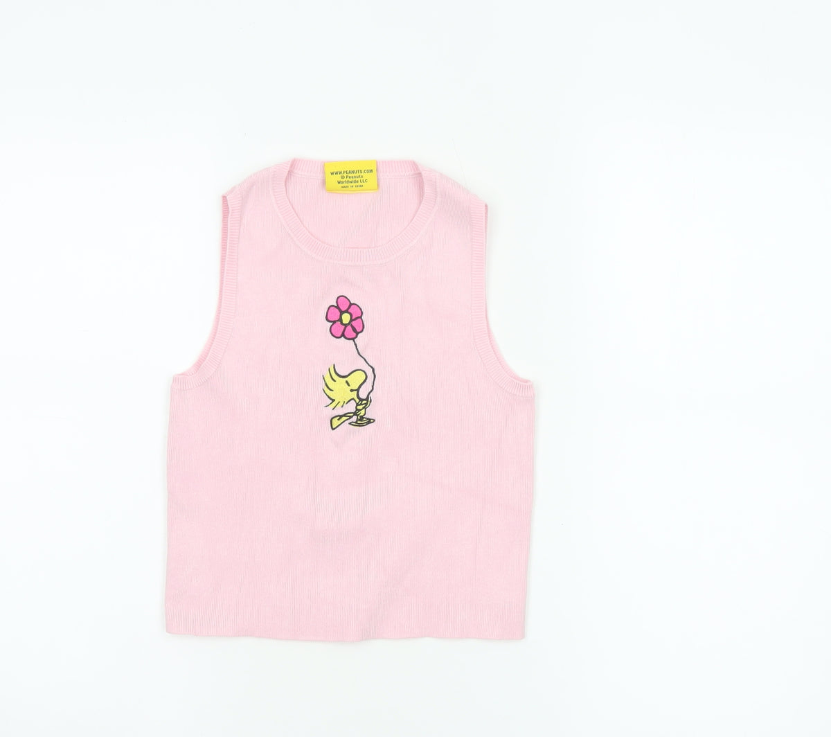 Snoopy Women’s Pink XS Knit Tank Top Woodstock Flower Cartoon