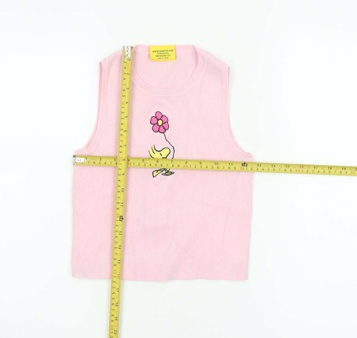 Snoopy Women’s Pink XS Knit Tank Top Woodstock Flower Cartoon