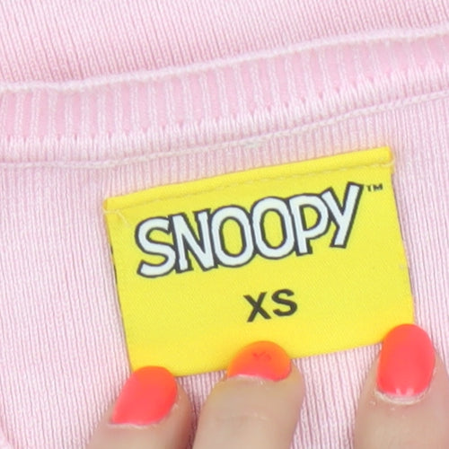 Snoopy Women’s Pink XS Knit Tank Top Woodstock Flower Cartoon