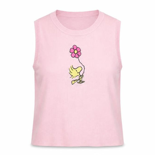 Snoopy Women’s Pink XS Knit Tank Top Woodstock Flower Cartoon