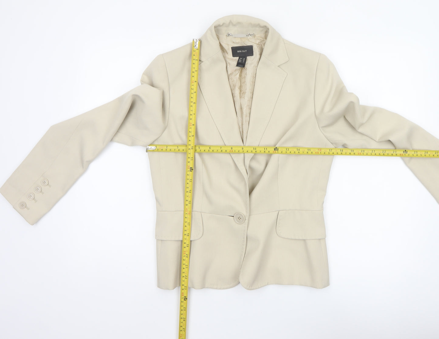 Mango MNG Suit Women Ivory UK 12 Tailored Single-Breasted Blazer