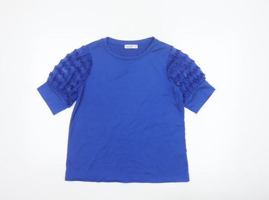 Gallery Women Blue UK 10 Jersey T-Shirt Lace Flutter Sleeves