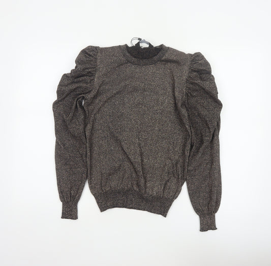 Dorothy Perkins Women’s Black Glitter Puff Sleeve Jumper UK S