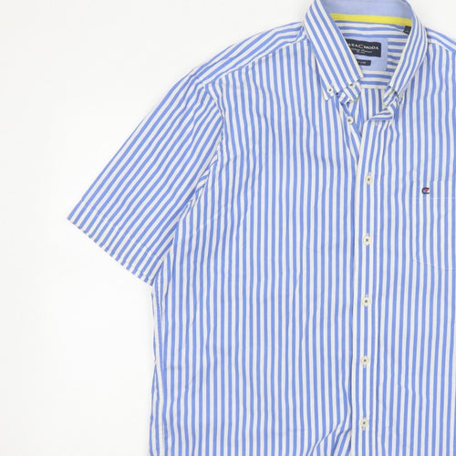 Casa Moda Men’s Blue White Stripe Button-Down Shirt L Easy Care
