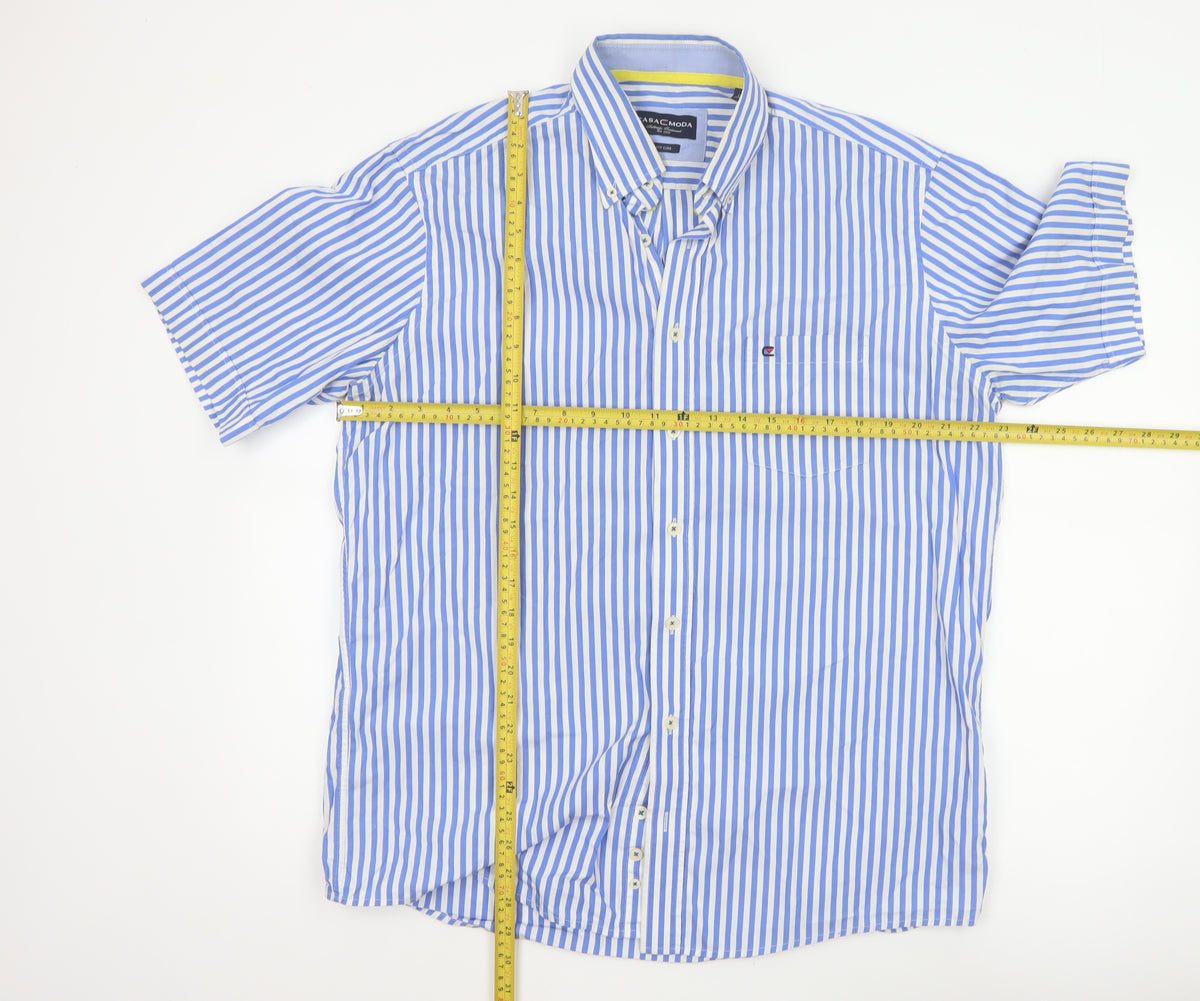 Casa Moda Men’s Blue White Stripe Button-Down Shirt L Easy Care
