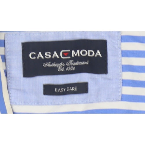 Casa Moda Men’s Blue White Stripe Button-Down Shirt L Easy Care
