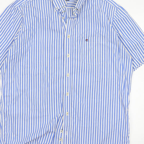 Casa Moda Men’s Blue White Stripe Button-Down Shirt L Easy Care