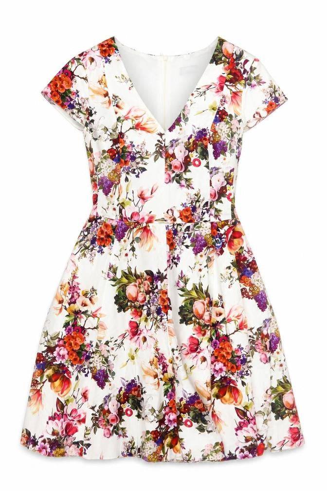 Oasis Women’s Multicoloured Floral Fit & Flare V-Neck Dress UK 8