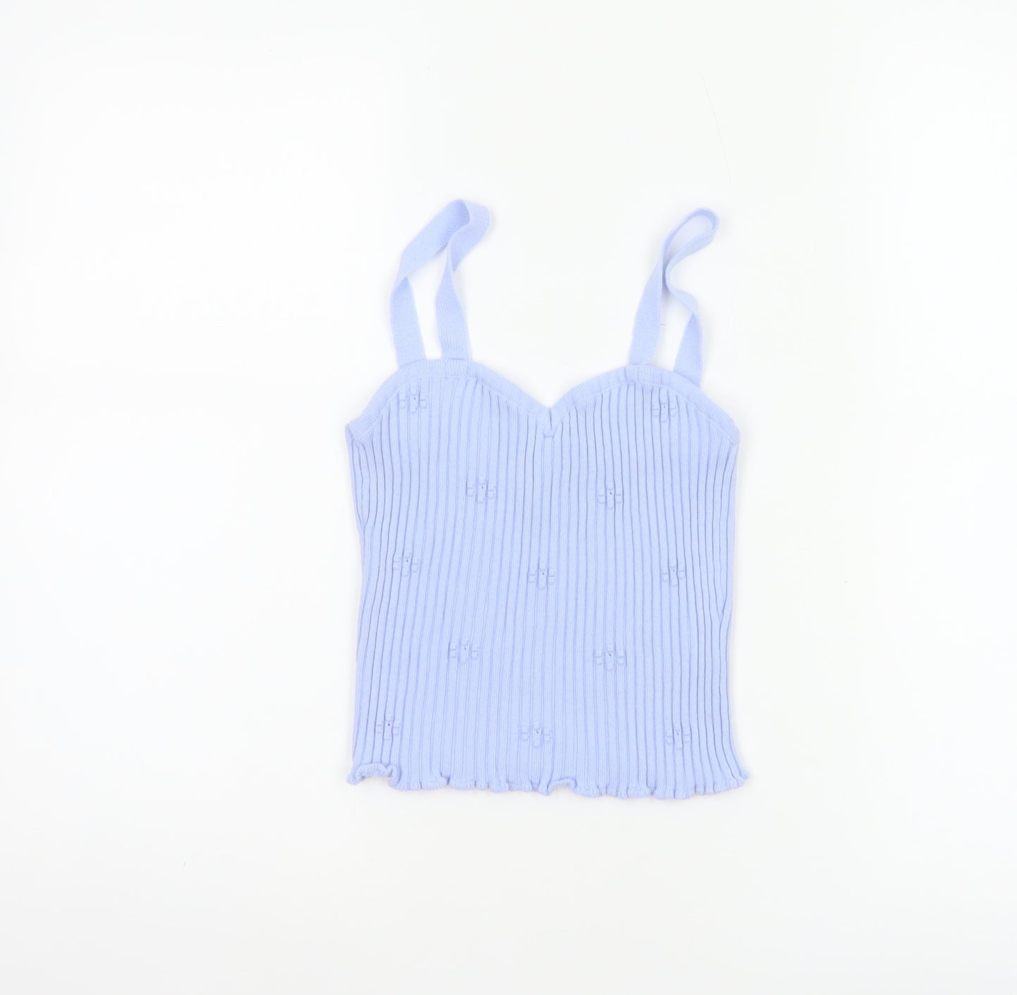 ASOS Design Women Blue UK 10 Rib Knit Bow Sweetheart Camisole Top