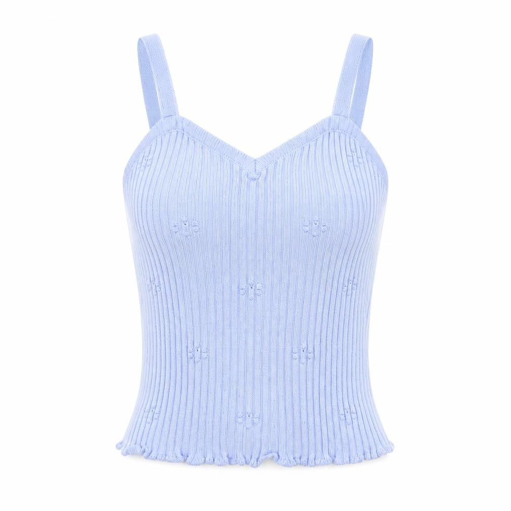 ASOS Design Women Blue UK 10 Rib Knit Bow Sweetheart Camisole Top