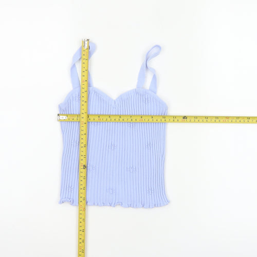 ASOS Design Women Blue UK 10 Rib Knit Bow Sweetheart Camisole Top