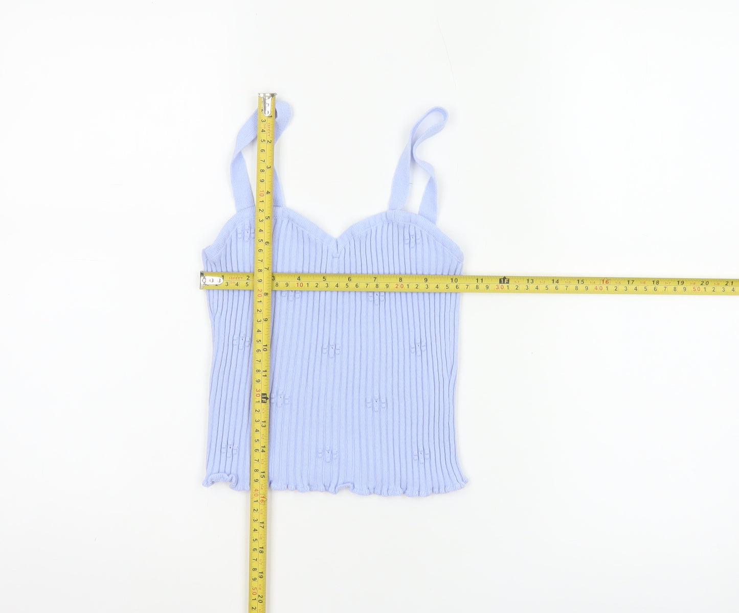ASOS Design Women Blue UK 10 Rib Knit Bow Sweetheart Camisole Top