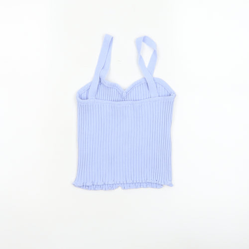 ASOS Design Women Blue UK 10 Rib Knit Bow Sweetheart Camisole Top
