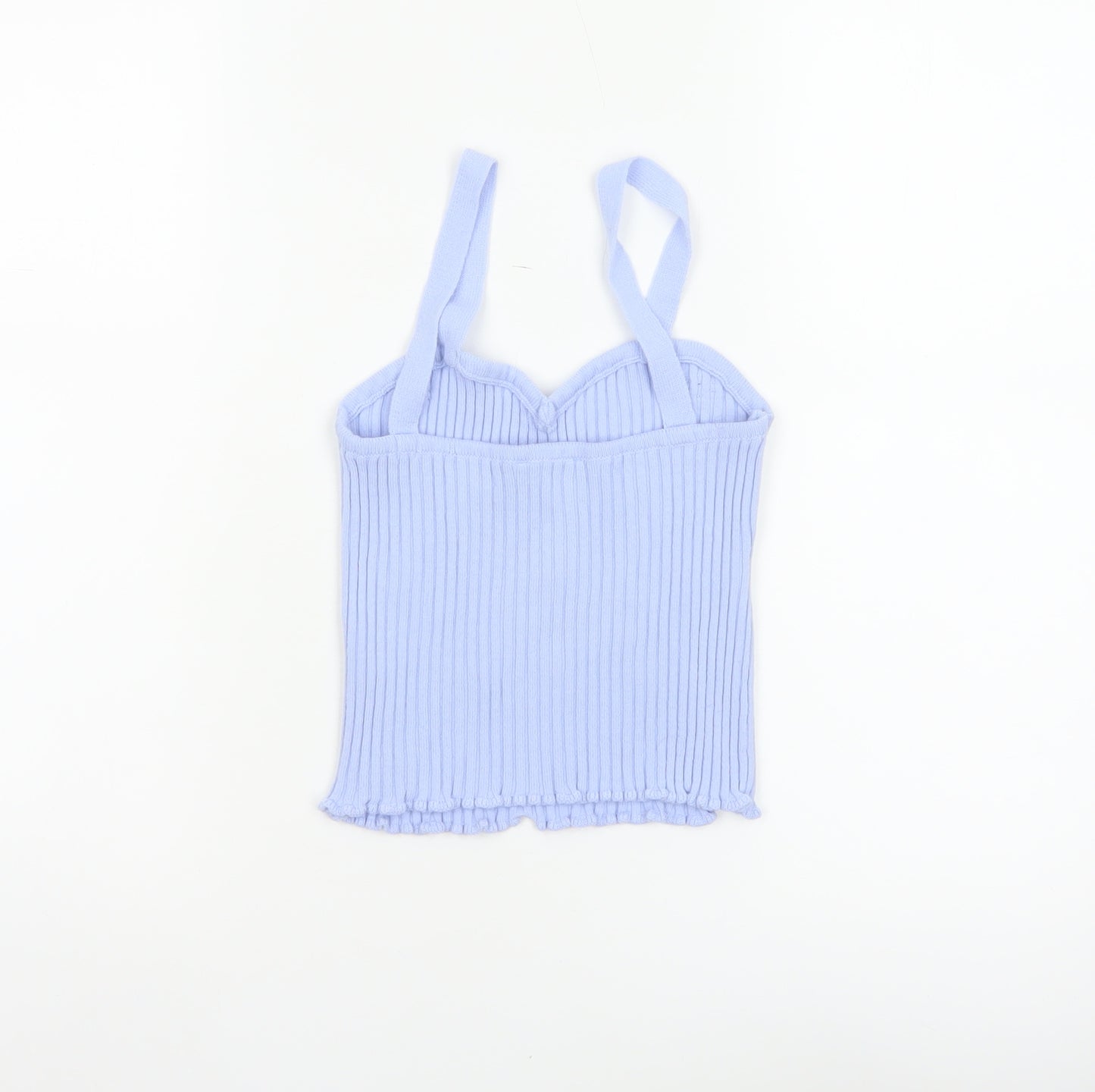 ASOS Design Women Blue UK 10 Rib Knit Bow Sweetheart Camisole Top