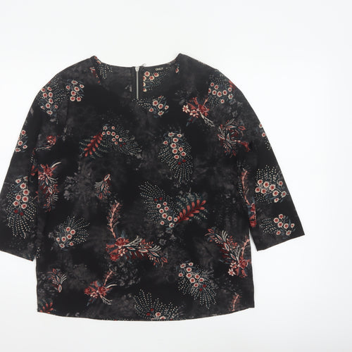 ONLY Women Black Floral UK 8 3/4 Sleeve Zip Back Blouse
