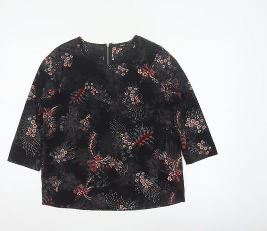 ONLY Women Black Floral UK 8 3/4 Sleeve Zip Back Blouse