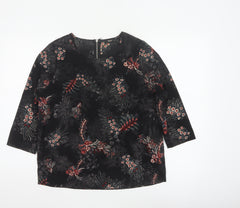 ONLY Women Black Floral UK 8 3/4 Sleeve Zip Back Blouse
