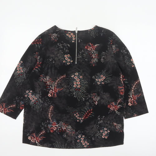 ONLY Women Black Floral UK 8 3/4 Sleeve Zip Back Blouse