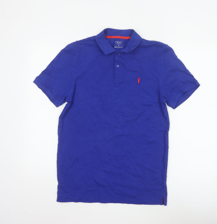 Next Men's Blue S Regular Fit Cotton Piqué Short Sleeve Polo Shirt