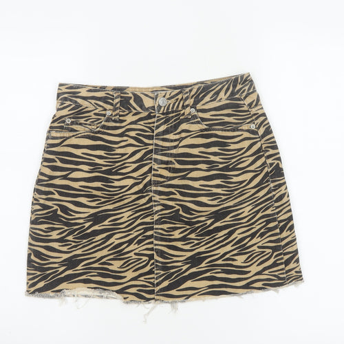Denim Co Women Brown Zebra Print Denim Mini A-Line Skirt UK 8