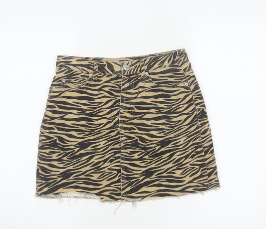 Denim Co Women Brown Zebra Print Denim Mini A-Line Skirt UK 8