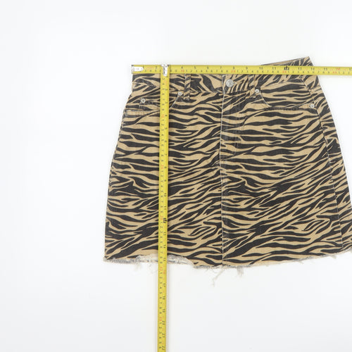Denim Co Women Brown Zebra Print Denim Mini A-Line Skirt UK 8