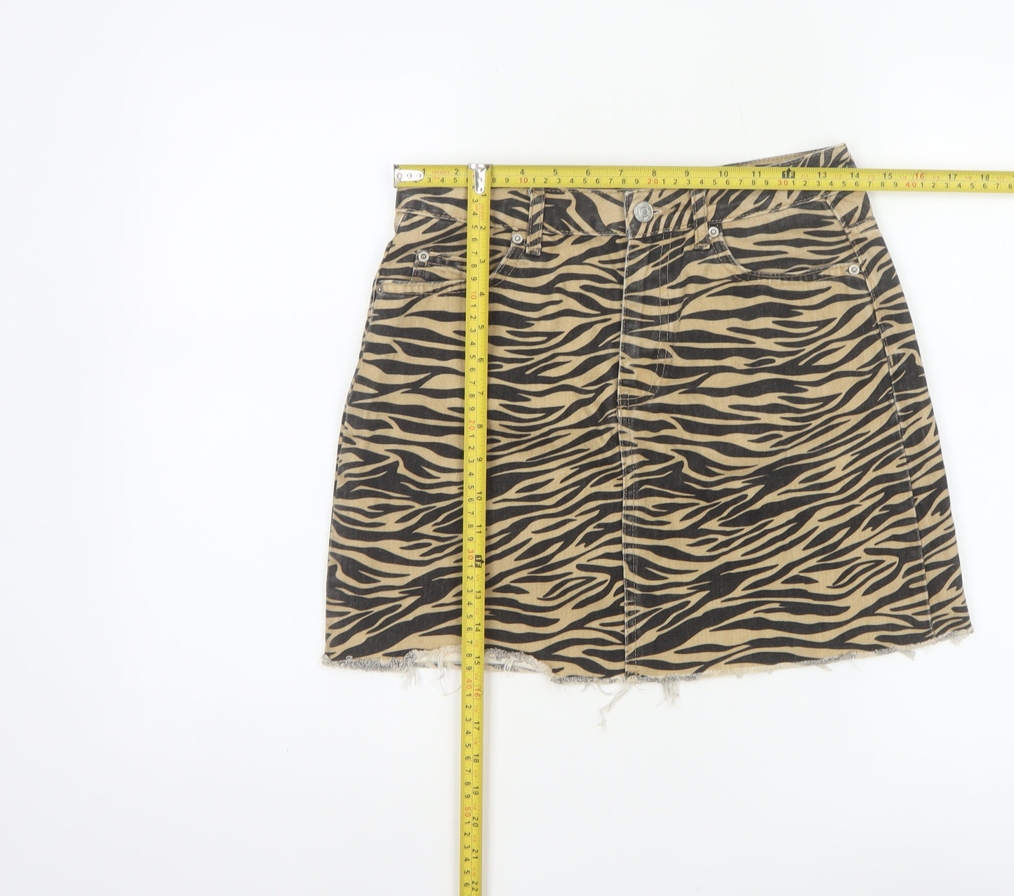 Denim Co Women Brown Zebra Print Denim Mini A-Line Skirt UK 8