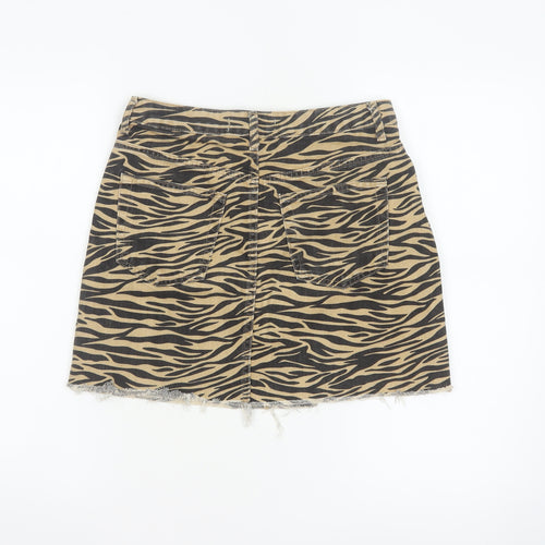 Denim Co Women Brown Zebra Print Denim Mini A-Line Skirt UK 8