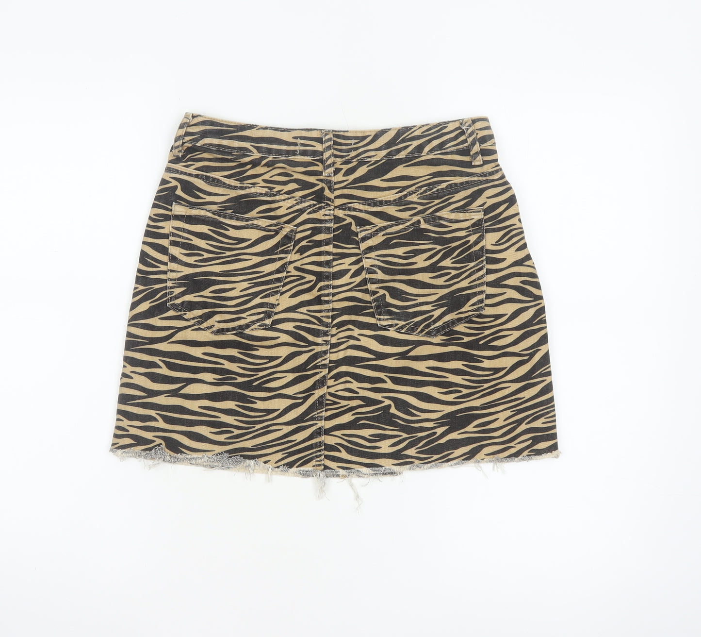Denim Co Women Brown Zebra Print Denim Mini A-Line Skirt UK 8