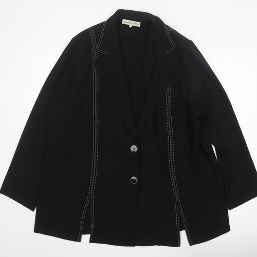 Claudia Stevens Women Black Size 24 Long Blazer White Stitch Tailored