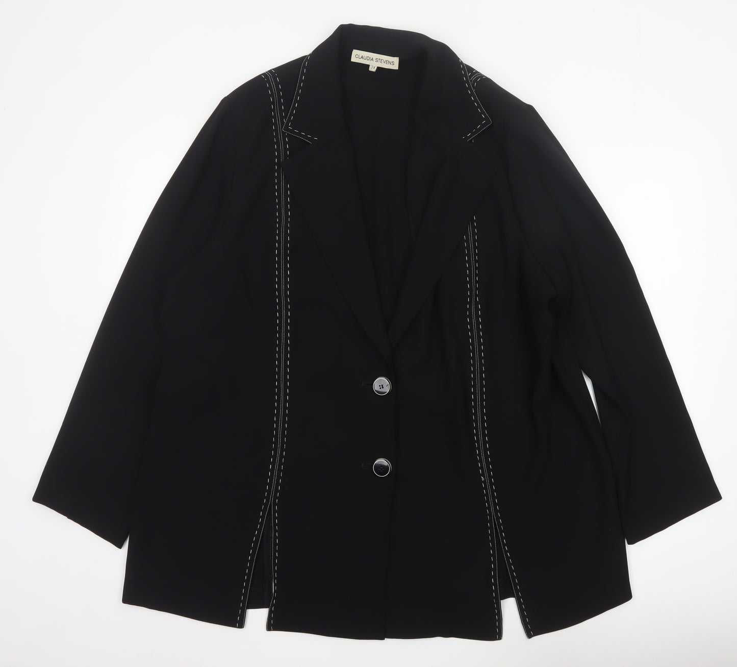 Claudia Stevens Women Black Size 24 Long Blazer White Stitch Tailored