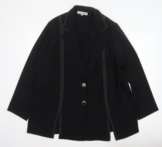 Claudia Stevens Women Black Size 24 Long Blazer White Stitch Tailored