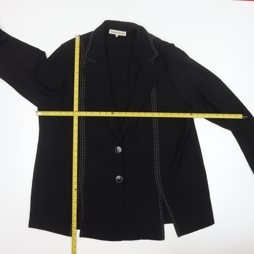 Claudia Stevens Women Black Size 24 Long Blazer White Stitch Tailored
