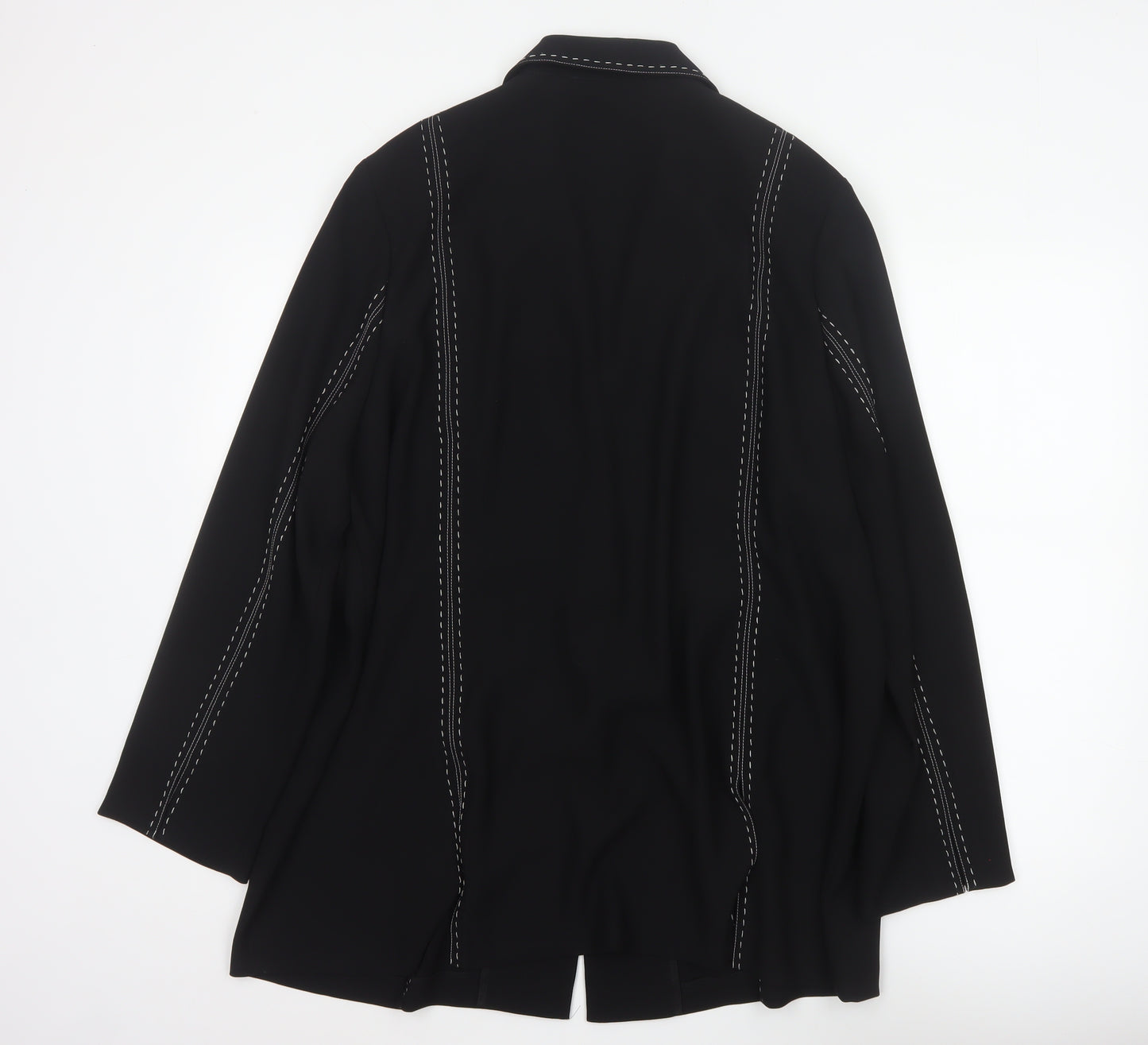 Claudia Stevens Women Black Size 24 Long Blazer White Stitch Tailored