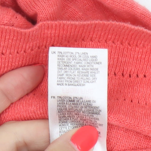White Stuff Women Pink UK 10 Open Knit Long Sleeve Cardigan