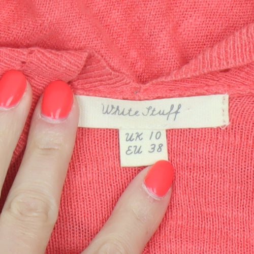 White Stuff Women Pink UK 10 Open Knit Long Sleeve Cardigan