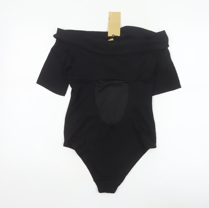 H&M Women Black Off Shoulder Short Sleeve Stretch Bodysuit UK 6